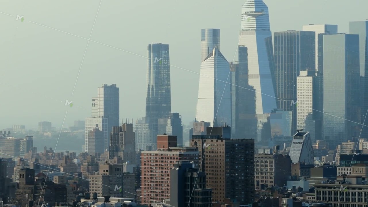 Foggy Morning in Manhattan: A Static View of Hudson Yards, Skyscrapers and One World Trade Center