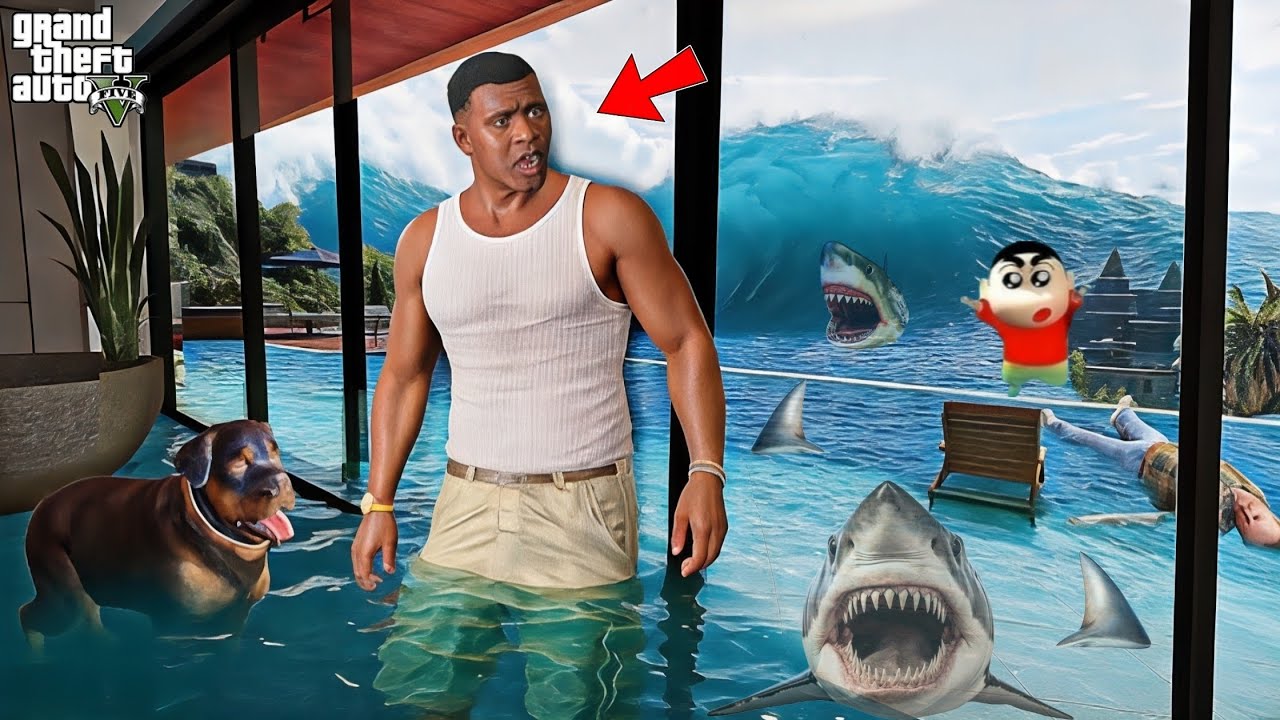 Franklin Survived Worlds Biggest Tsunami And Save Lost Shinchan | GTA 5 Mods 