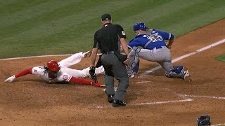 TOR@LAA: Maybin slides into home on fielder's choice