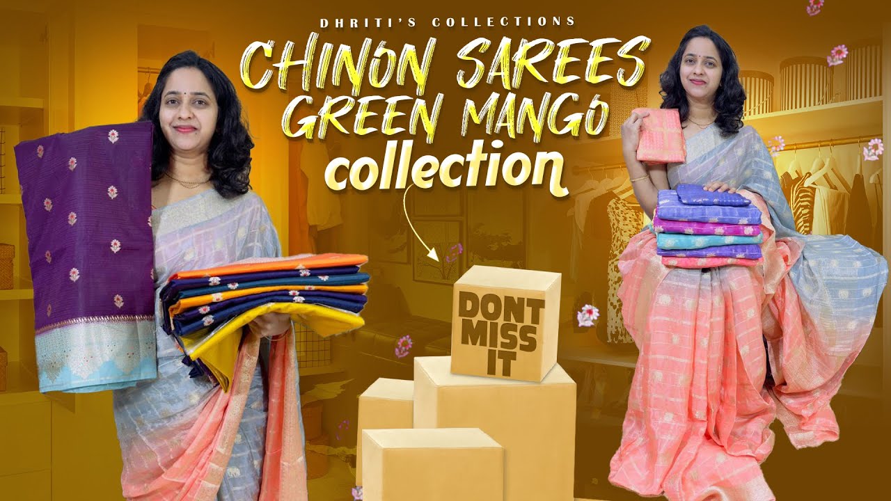Order 6301119663 Green mango sarees & Chinon sarees 