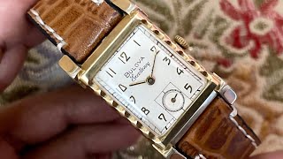 1940s Bulova Art Deco "His Excellency" Iconic American Hollywood Glamour 10K Gold Tank Watch