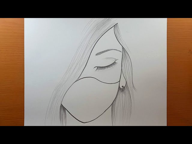 Dessin facile de fille triste masquée