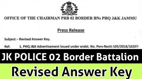REVISED ANSWER KEY || JKP BORDER BATTALION