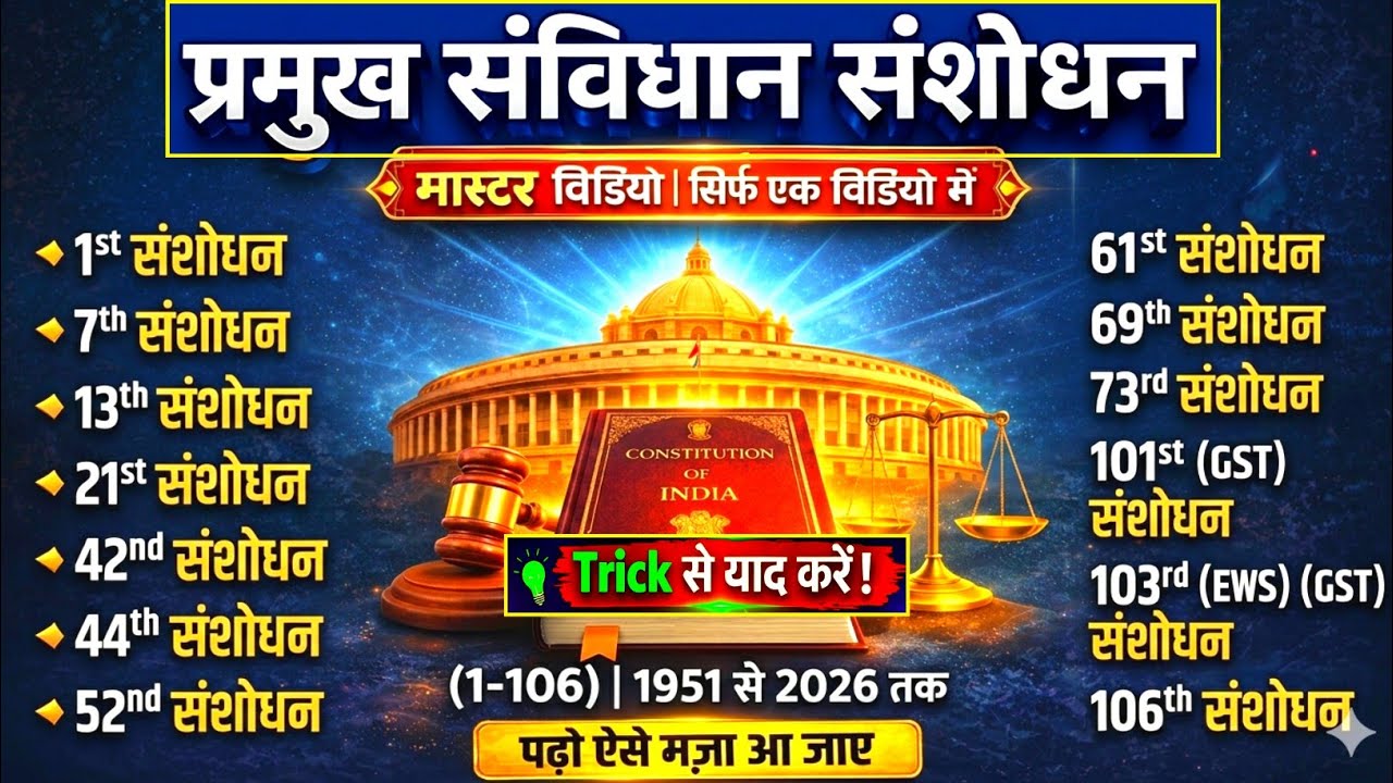 महत्वपूर्ण संविधान संशोधन | Important Constitution Amendments | ONE SHOT मास्टर वीडियो | Polity Gk 