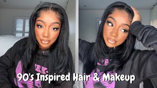 90s Inspired Hair &amp; Makeup| Layered Blunt Cut 5x5 Closure Wig Ft Nadula Hair