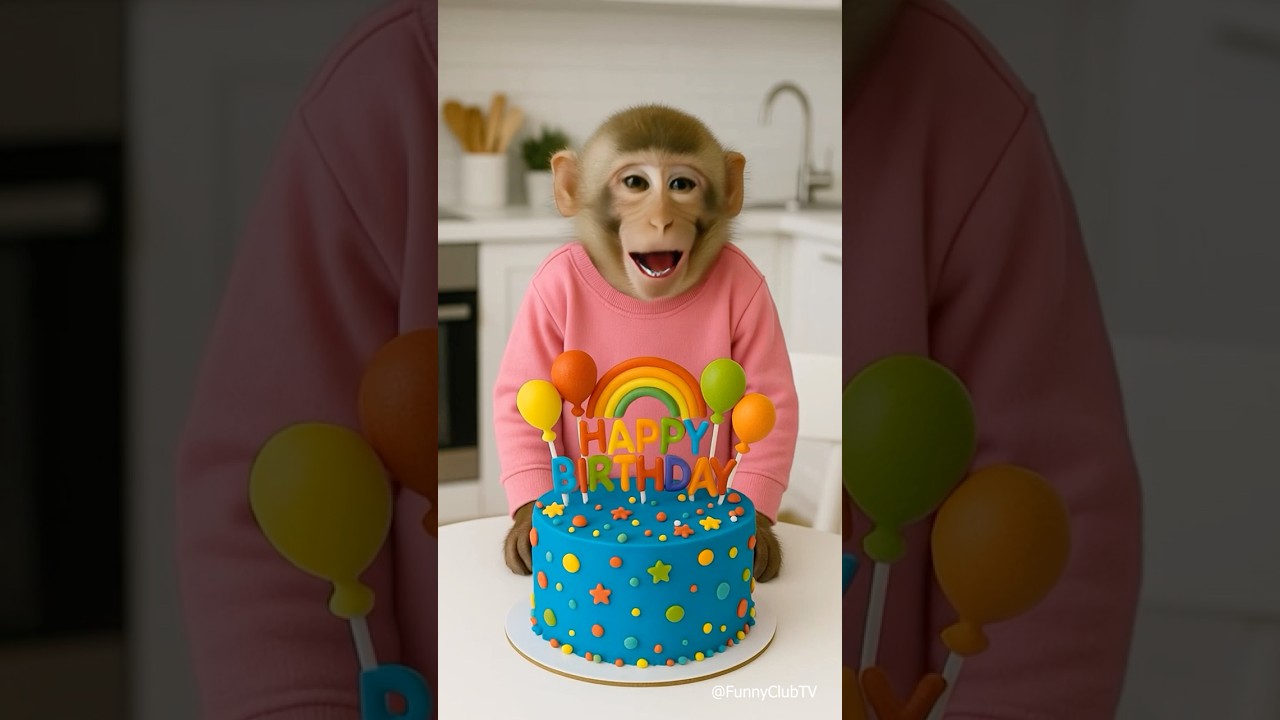 baby monkey eating cake 🎂