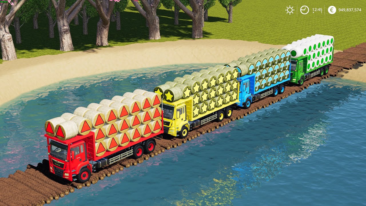 LAND OF COLORS ! HAY & STRAW BALING AUTO LOADING & SELLING ON BRIDGE PLATFORM ! Farming Simulator 19
