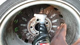 dollar tree 🌲 wheel & tire cleaner removes 20 years of cooked on brake dust off alloy wheel barrel