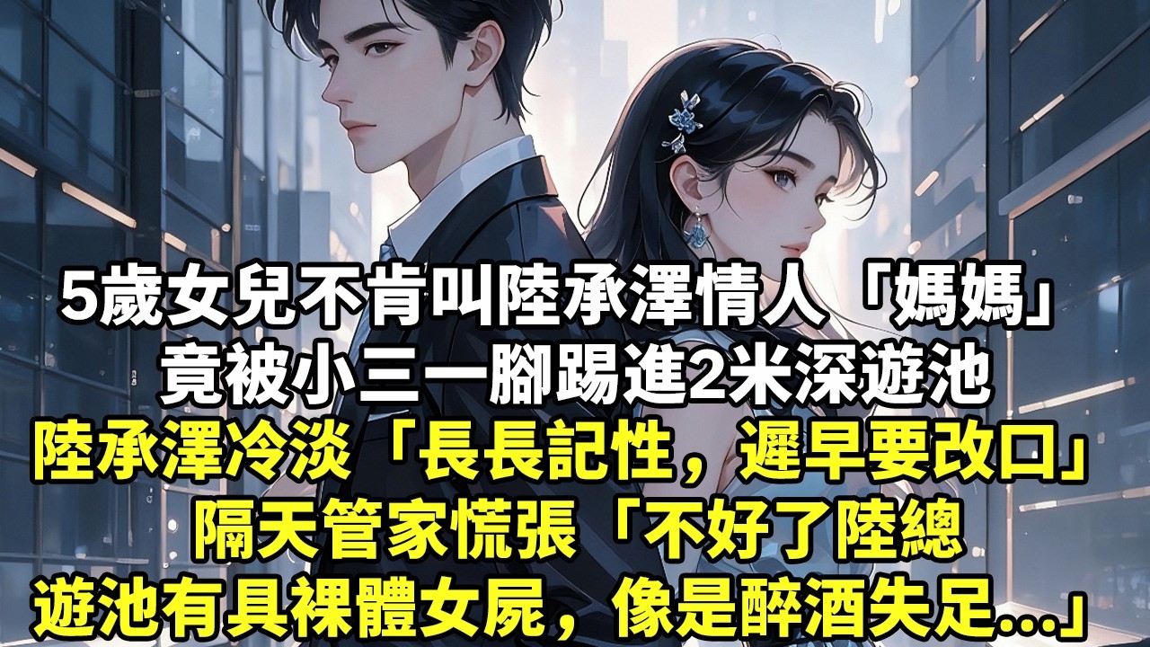 5歲女兒不肯叫陸承澤情人「媽媽」竟被小三一腳踢進2米深遊池陸承澤冷淡「長長記性，遲早要改口」隔天管家慌張「不好了陸總，遊池有具裸體女屍，像是醉酒失足...」#豪門言情#為人處世#大女主