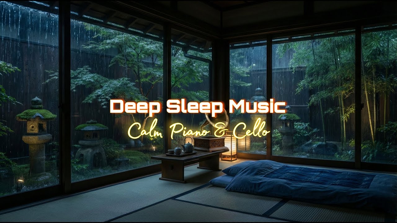 Deep Sleep Music with Rain Sounds in Japanese Villa | Calm Cello & Soft Piano for Night Relaxation