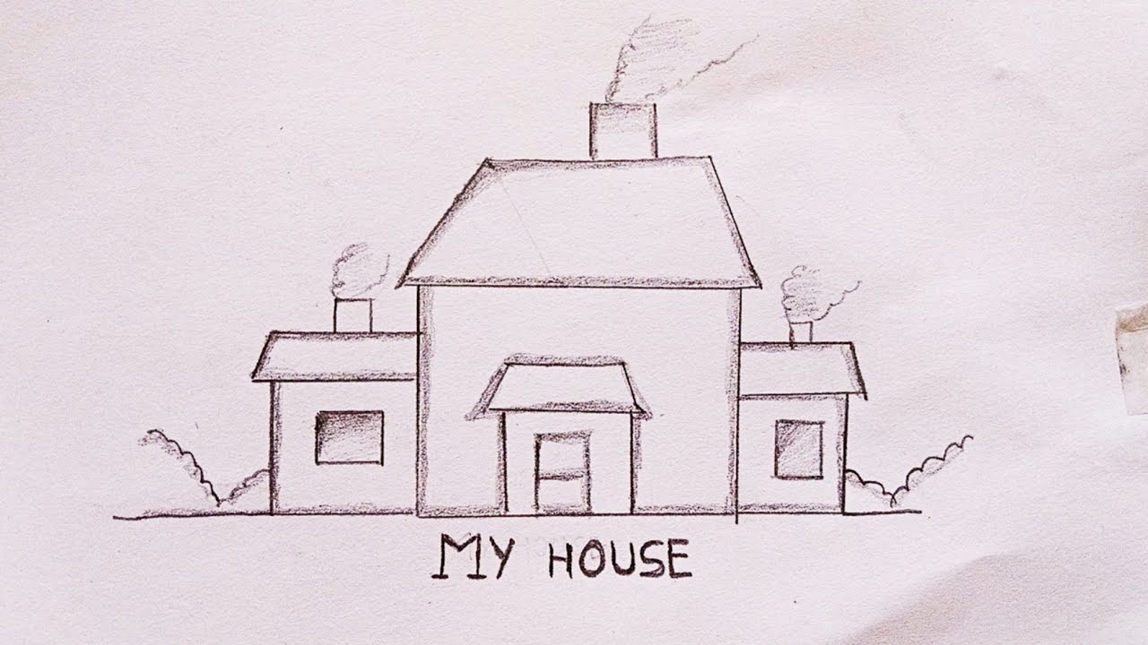 How to draw my house picture | Ghar drawing (Easy tutorial) | How to draw a house Easy step by steps