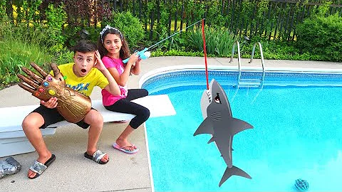 Heidi and Zidane Pretend Play Fishing for Toy Shark