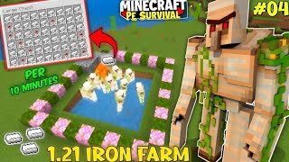 Most Powerful & biggest iron farm in minecraft 1.21 pe survival series ep.04 // Easy and working