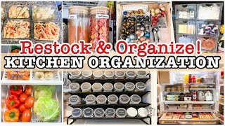 FRIDGE RESTOCK AND ORGANIZE WITH ME | KITCHEN ORGANIZATION IDEAS | CLEANING AND ORGANIZING