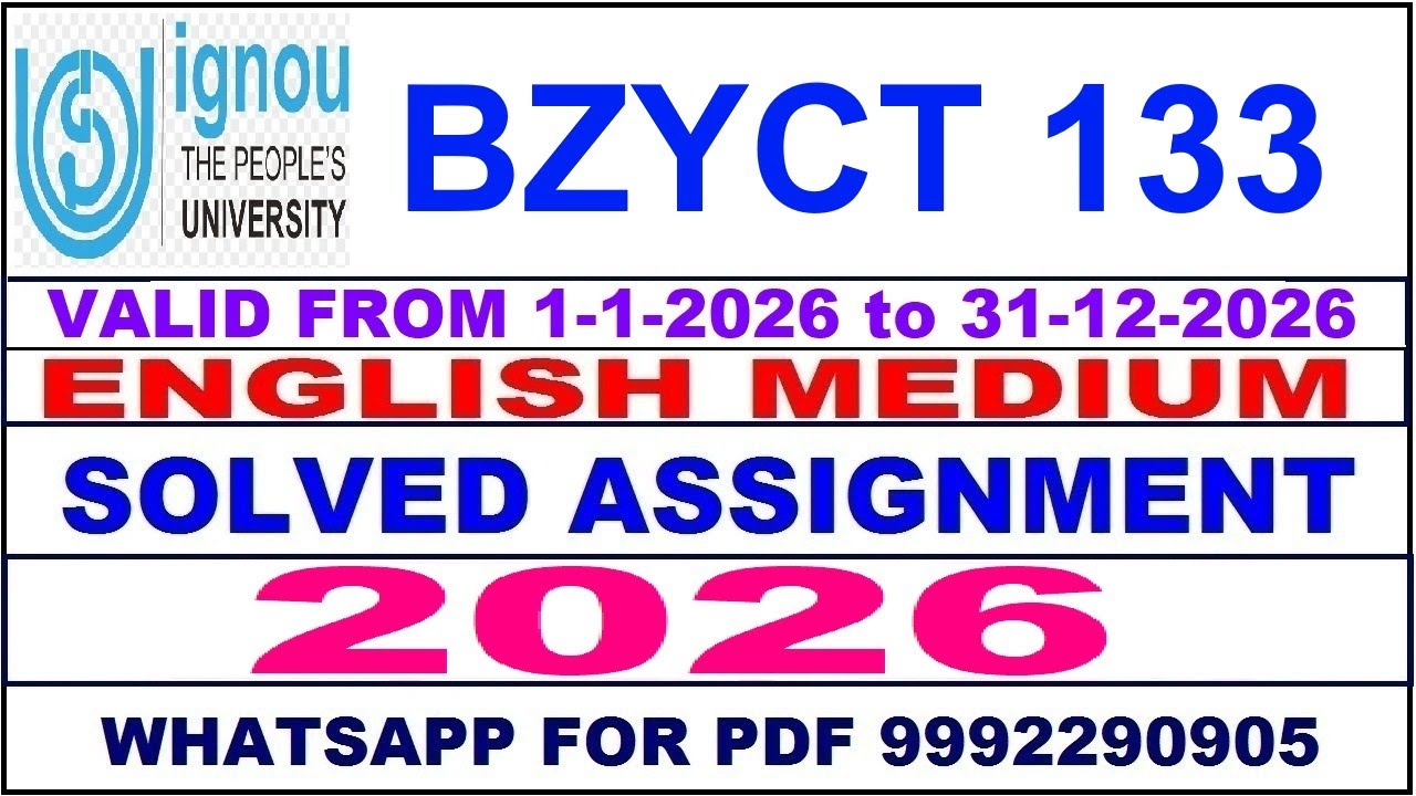 BZYCT 133 solved assignment 2026 in English | bzyct 133 solved assignment 2026 | ignou bzyct133 2026