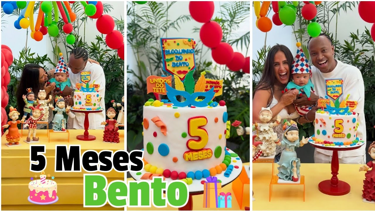 Тьягуиньо и Кэрол Пейшиньо празднуют пятимесячный день рождения своего сына Бенто.