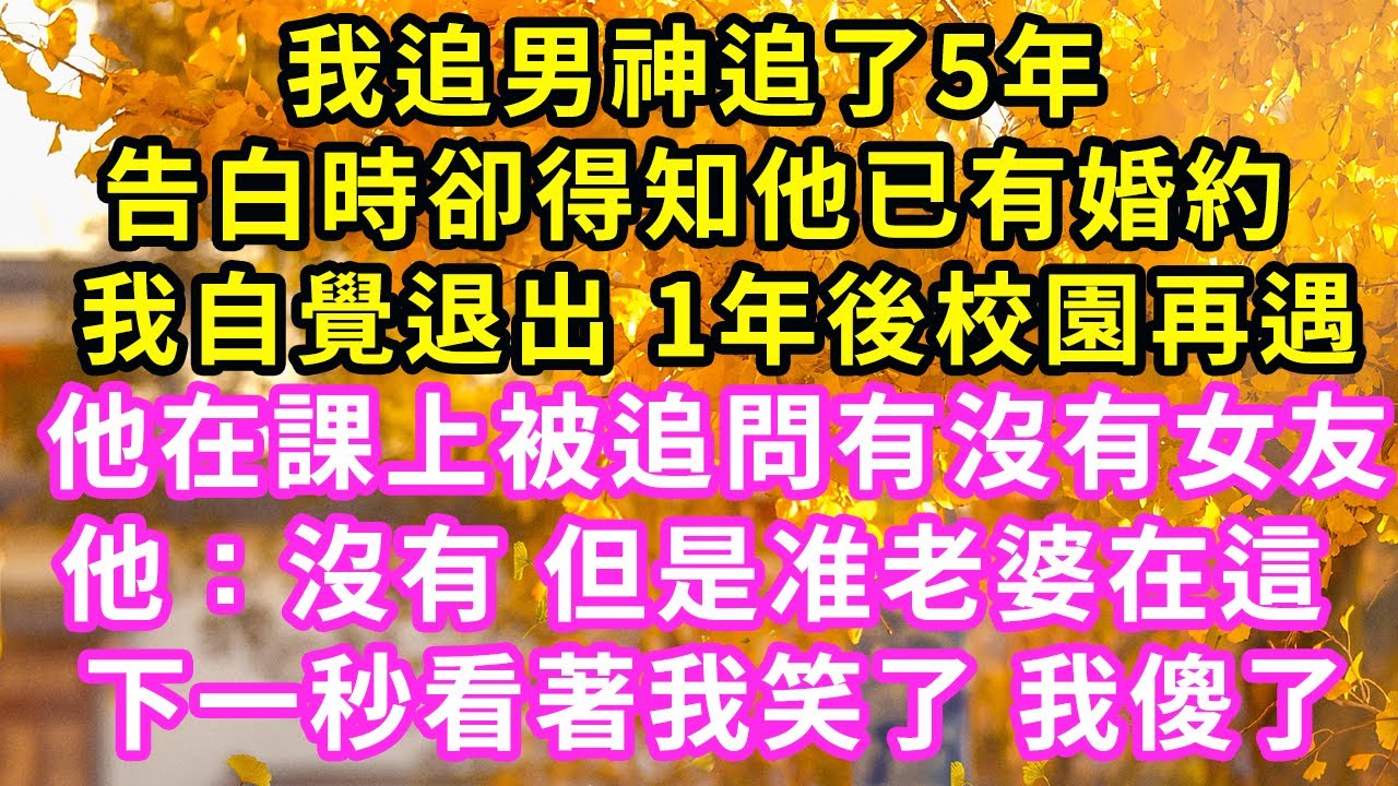 我追男神追了5年，告白時卻得知他已有婚約，我自覺退出 1年後校園再遇，他在課上被追問有沒有女友，他：沒有 但是准老婆在這，下一秒看著我笑了 我徹底傻了#甜寵#灰姑娘#霸道總裁#愛情#婚姻#小嫻說故事