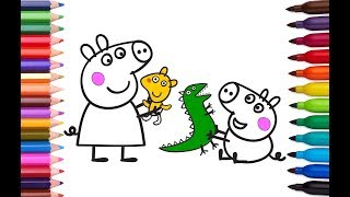 Peppa Pig George Dinosaur Coloring page | How to Draw and Color | Learn Colors
