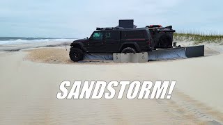 Beach camping with a sandstorm on Cape Lookout