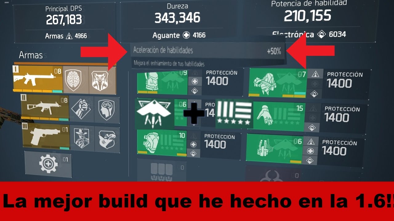 the division imposible morir build con el maximo de aceleracion de habilidades 50%