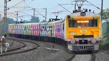 Colourful EMU Trains in Beautiful Curve | Back to Back Speedy Trains Speeding in Huge Curve | ER
