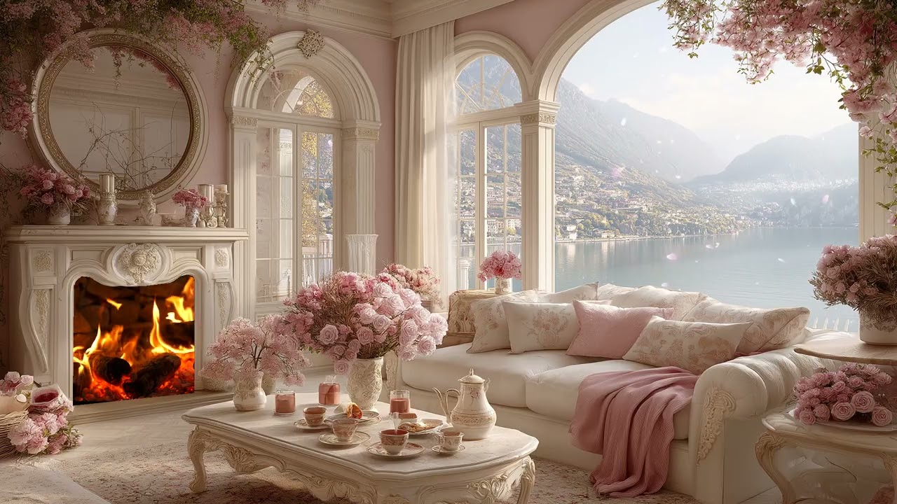 🌸 Romantic Spring Piano | White Lounge & Blooming Flowers 3 Hours | Relax Healing Study Calm Sleep