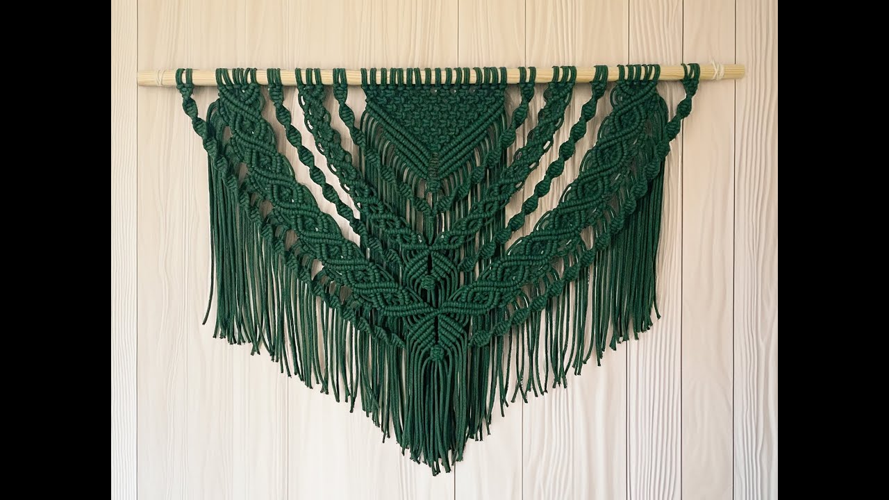 Large macrame wall hanging with basic macrame knots