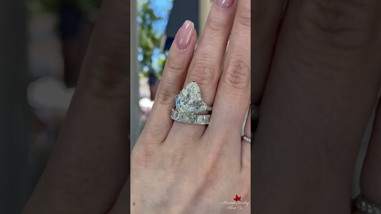 Stunning Celebrity Style Three Stone Pear Cut Moissanite Engagement Ring