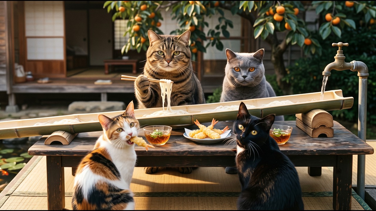 🎋真夏の流しそうめん｜ボスと友だち、天ぷらとスイカで涼をとる