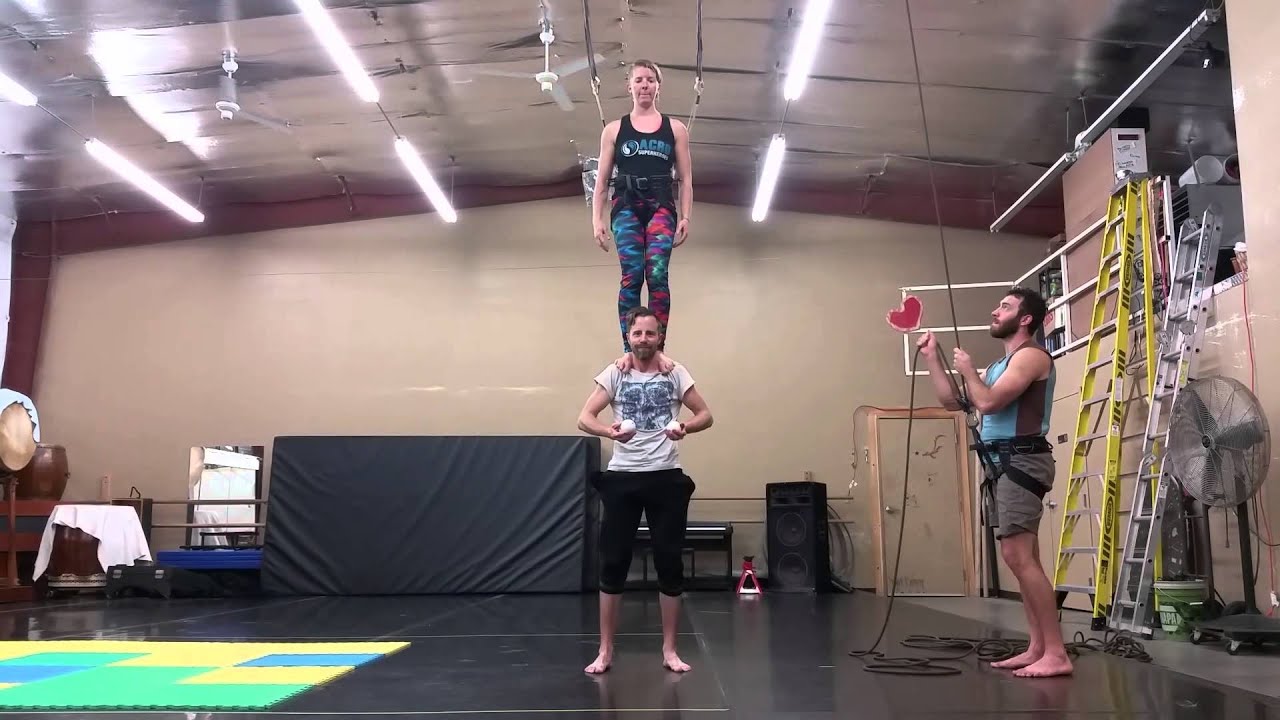 FIRST TIME Acro juggling in "two high" base position w/3 ball