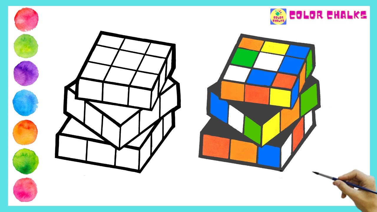 Rubik's Cube Drawing and Coloring For Kids I How To Draw Rubik's Cube ...
