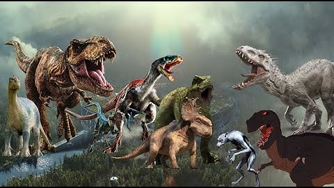Rexy,Blue,Therizino,Aladar,Patchi and Speckles vs Indominus ,Sharptooth  and Werewolf(Harry Potter)