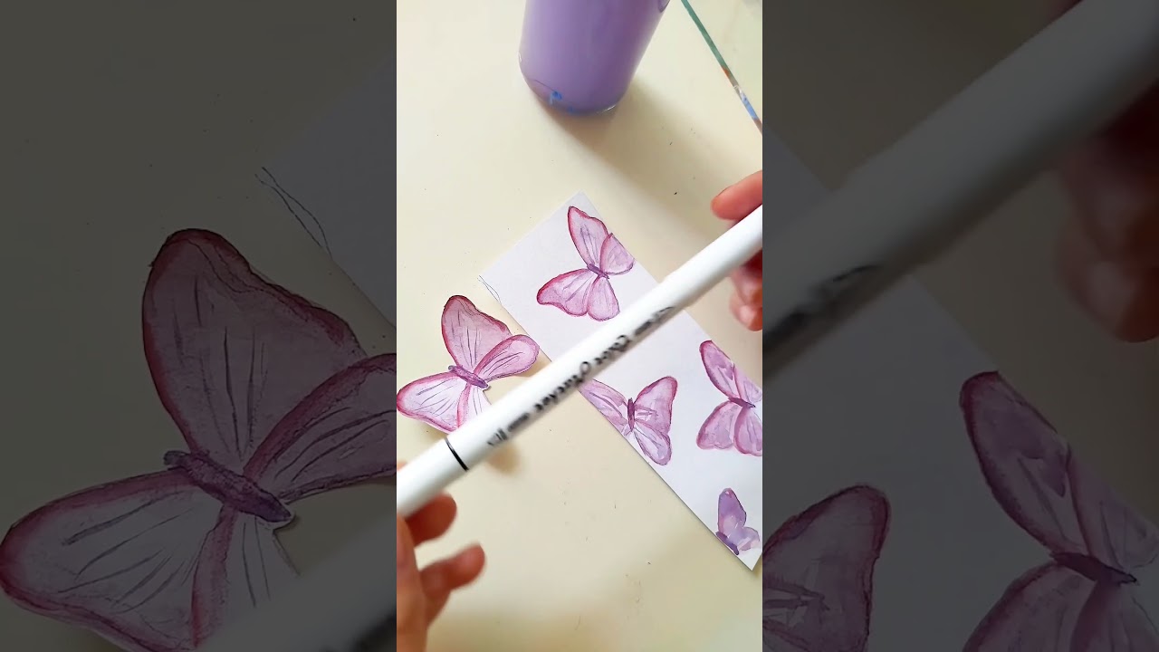 DIY Watercolor Bookmark with Pink Butterflies 🦋✨ | Quick 40-Second Tutorial! 