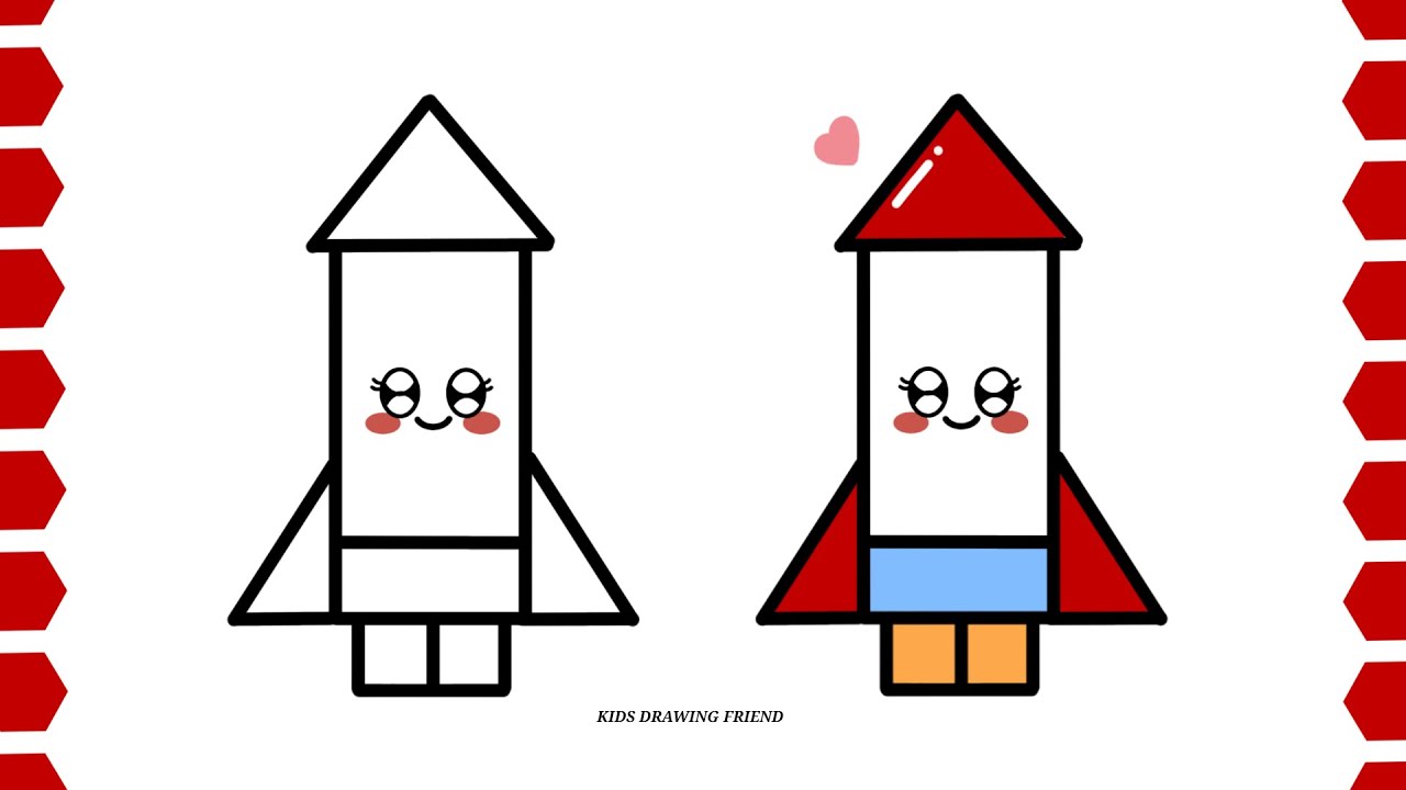 How to Draw Easy Cute Rocket Step by Step Drawing and Coloring for Kids and Toddler