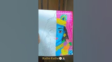 RadheswarKrishna Drawing🌼🙏🏻|| Radha Krishna Half Face Drawing🦚💙  #shorts #radhakrishna #viral