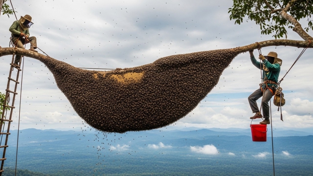 extreme wild honey hunt harvesting 2 honeycombs from a... 800 Meters Up Facing an Aggressive Forest Beehive | Extreme Honey Hunt ...