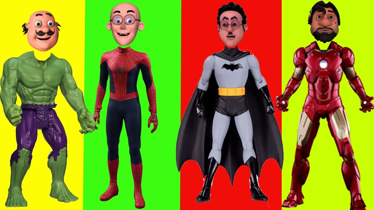 Motu Patlu Superheros Wrong Heads with  Motu Patlu and Superheros  Learn Colors for Children