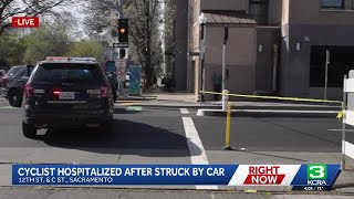 Bicyclist taken to hospital after being hit by car in downtown Sacramento