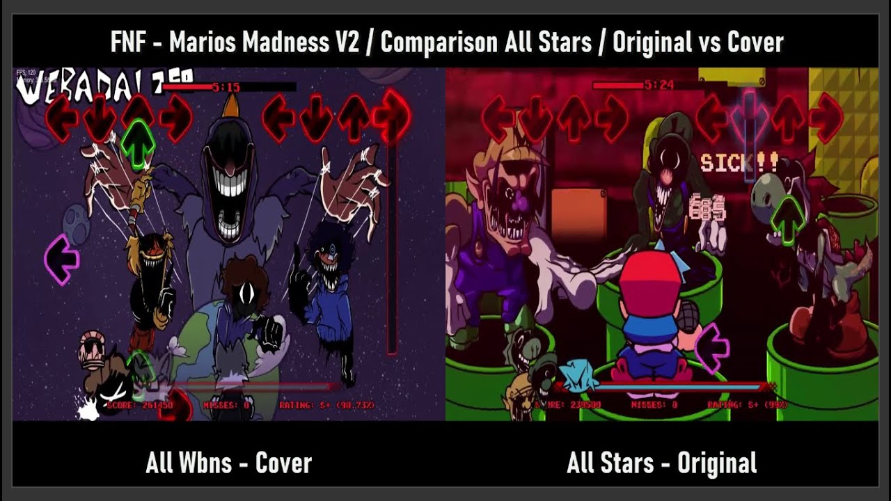 FNF Mario´s Madness V2 / Comparison / All Stars vs All Wbns / Original vs Cover