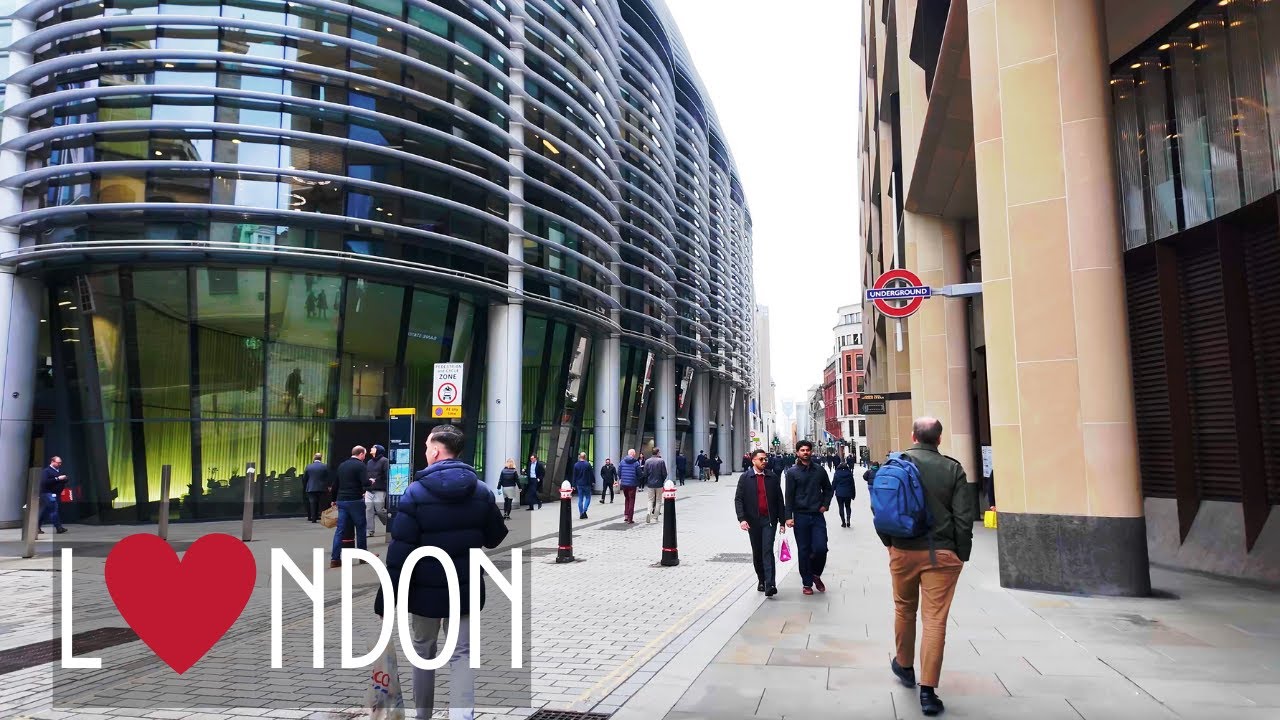 London Lunchtime Walk Around The City 4K HDR || Virtual Walking Tour of the Financial District