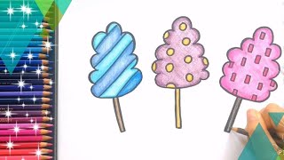 How to draw CUTE COTTON CANDY cartoon Ideas 🍧 🍨 Easy drawing & coloring CANDY l drawing idea