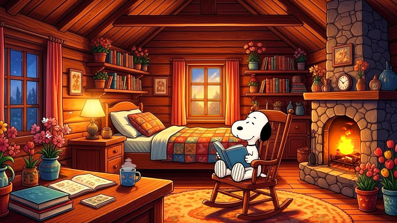 Snoopy’s Cozy Cabin Night ❄️ Warm Lofi for Relax & Unwind 📚 Chill Lofi Beat to Study Session