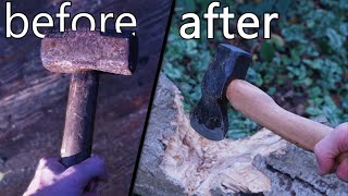 Boy Making An Axe from Cheap Old Hammer