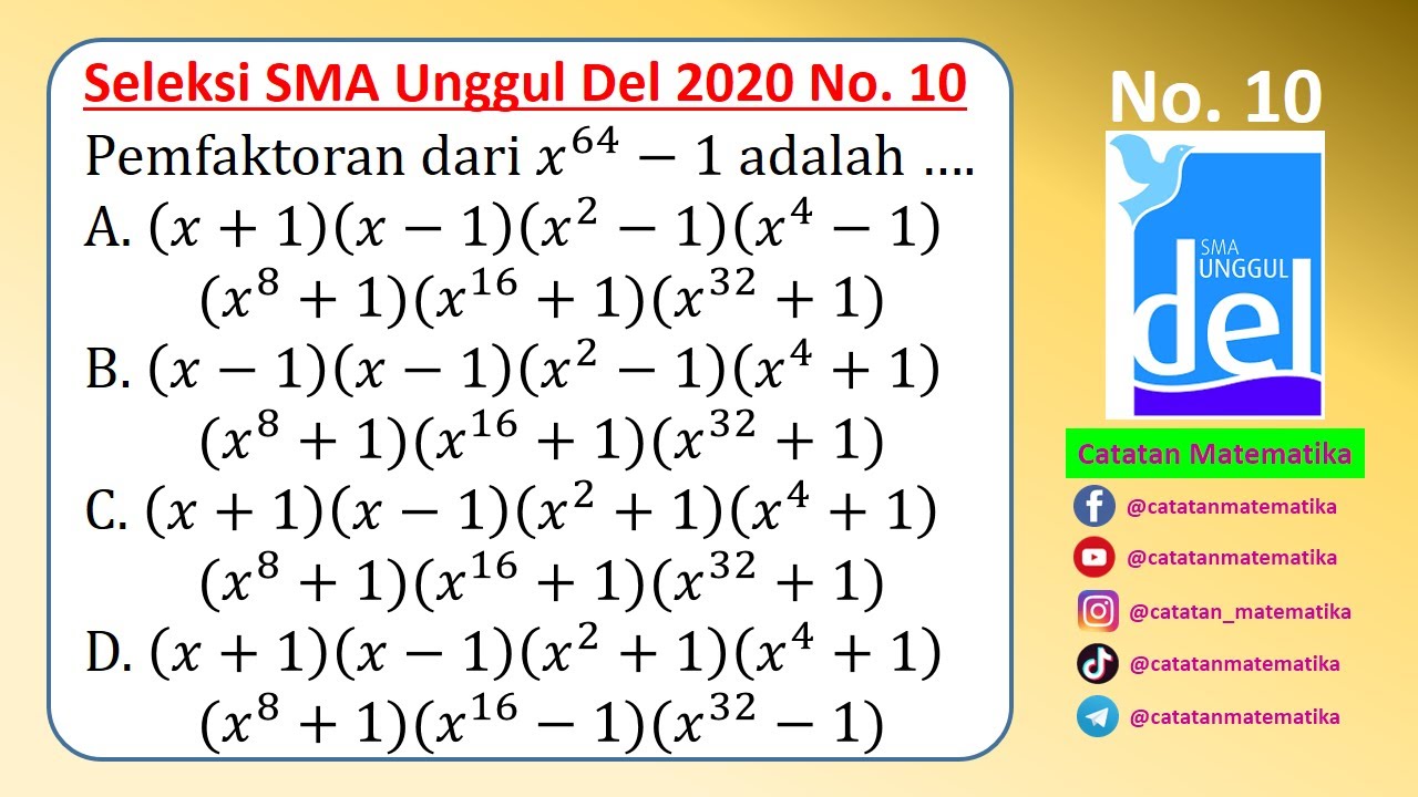 Sma Del Pembahasan Soal SMA Del 2020 No. 10 - Soal Matematika Tes Masuk SMA ...