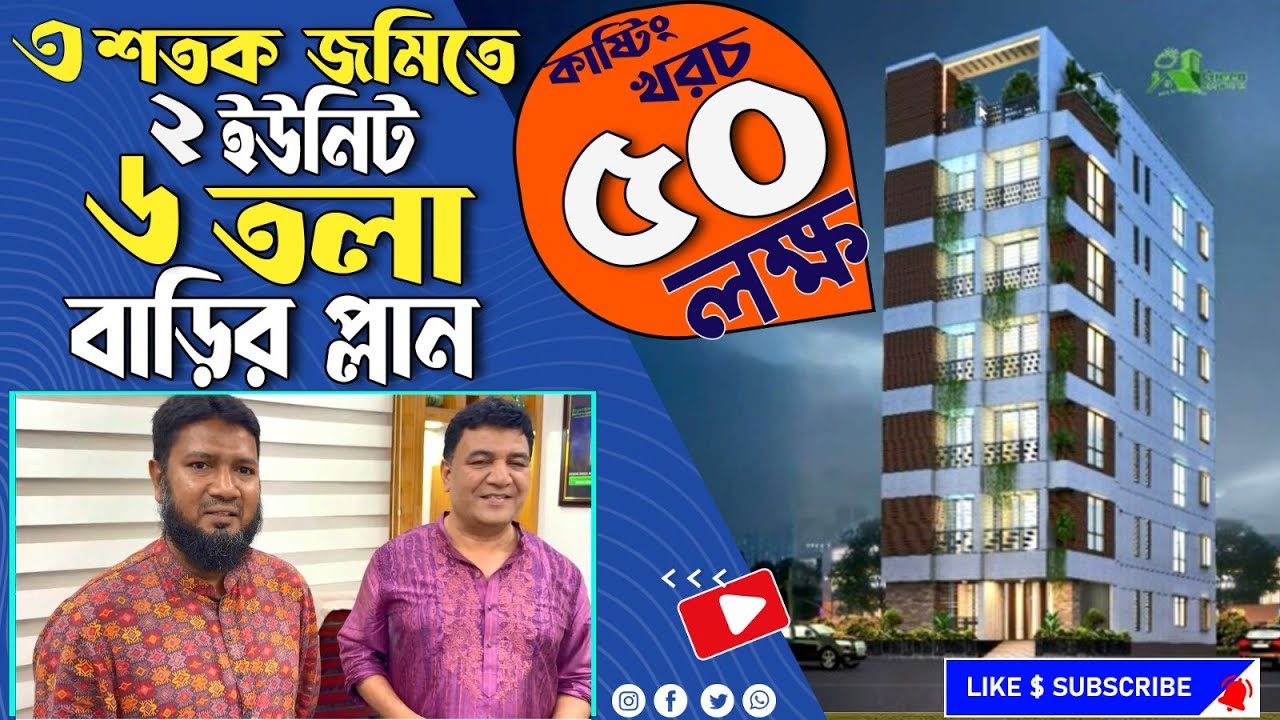৩ শতক জমিতে ২ ইউনিট ৬ তলা বাড়ির প্লান কাস্টিং খরচ ৫০ লক্ষ| 6 storied ...