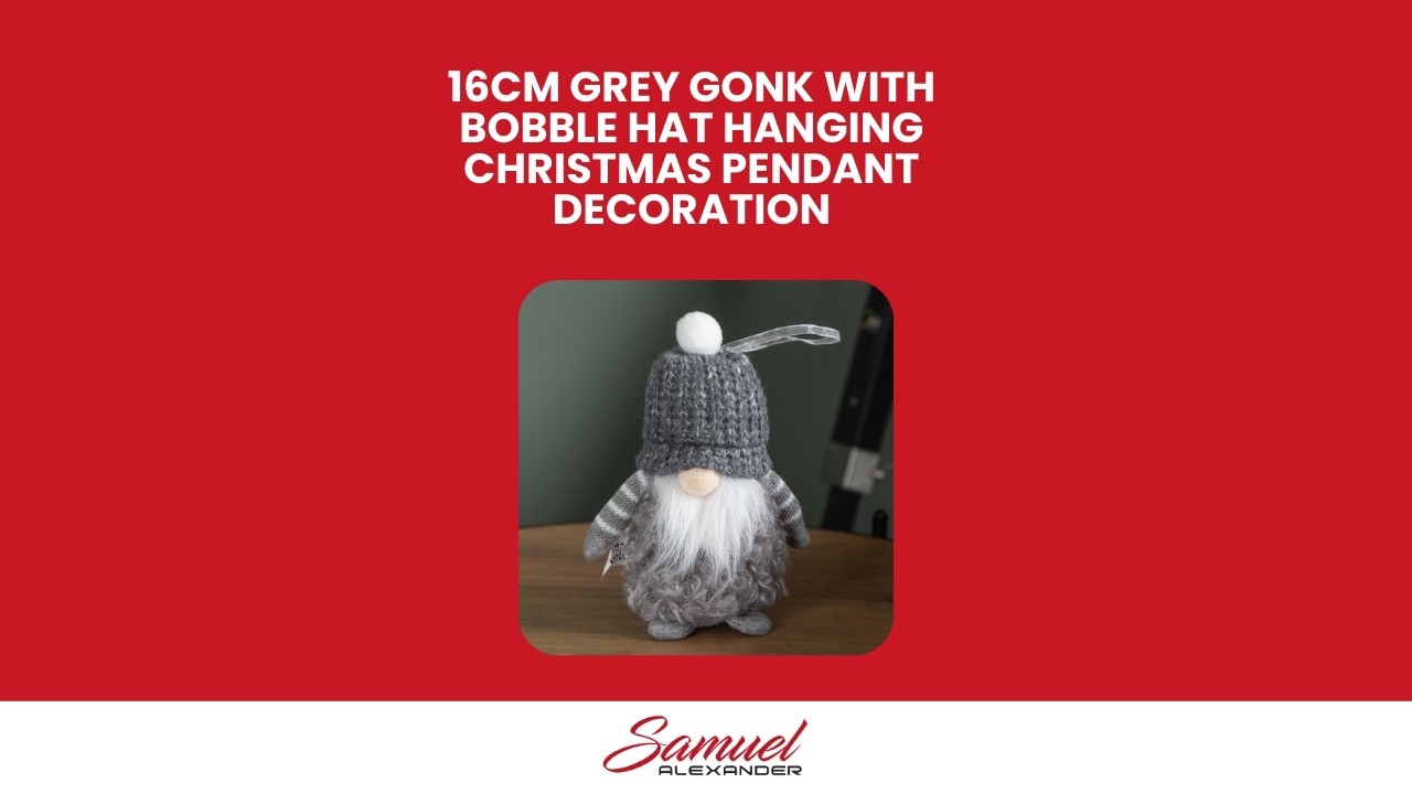 16cm Grey Gonk with Bobble Hat Hanging Christmas Pendant Decoration