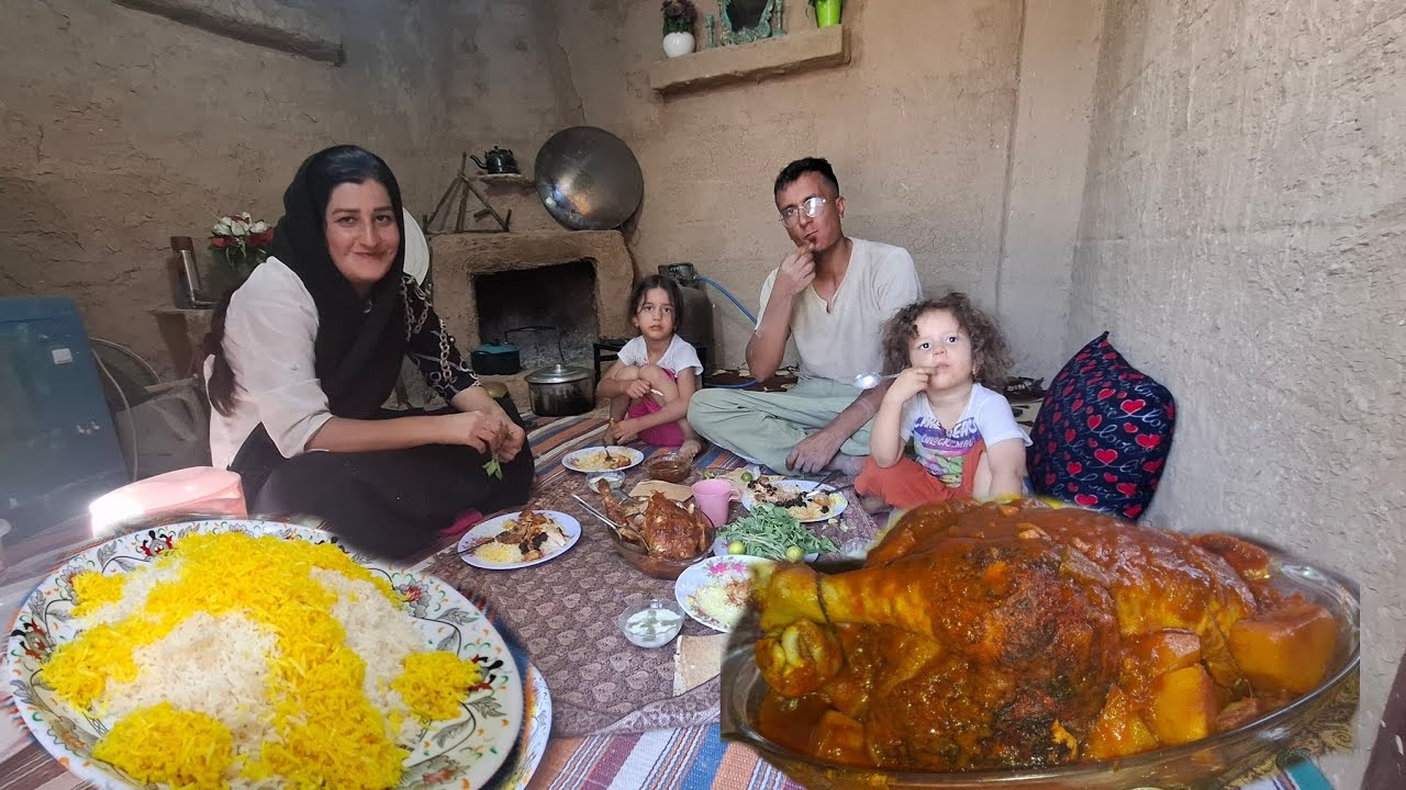 Rural Life in Iran | Cooking Traditional Stuffed Chicken and Building a Small Pool