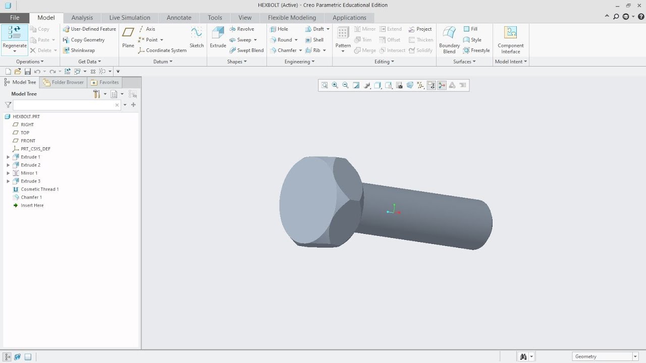 Protected Type Flange | Hex Nut and Bolt | Part Model | CREO Parametric 5.0