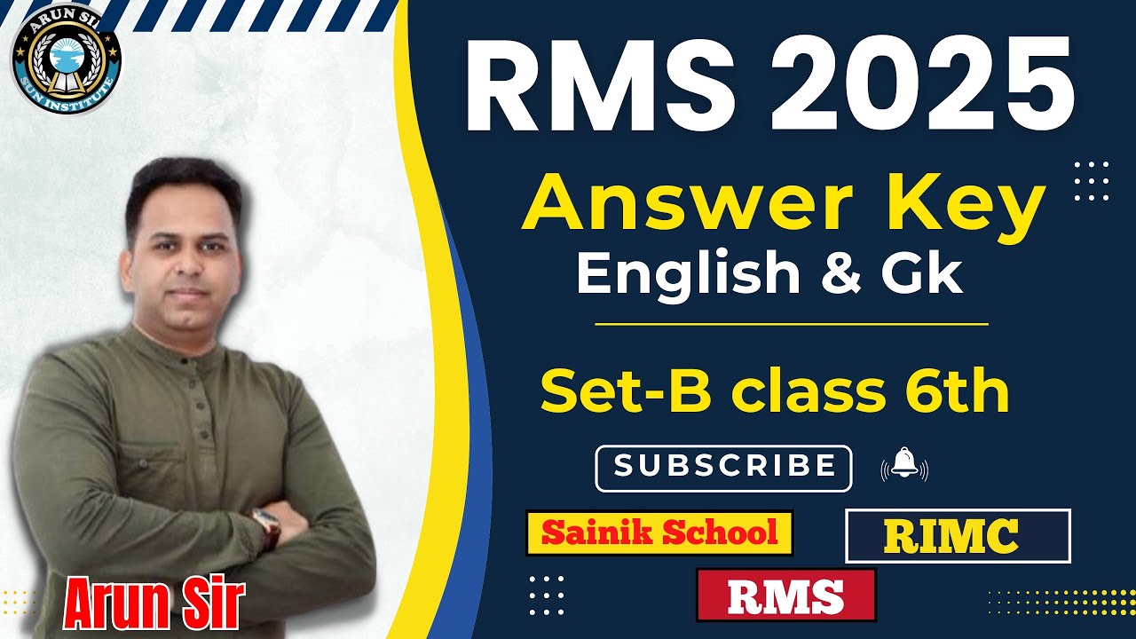 Set-B class 6th RMS 2025 English & Gk Answer Key | Sun Institute Call 9034081036 