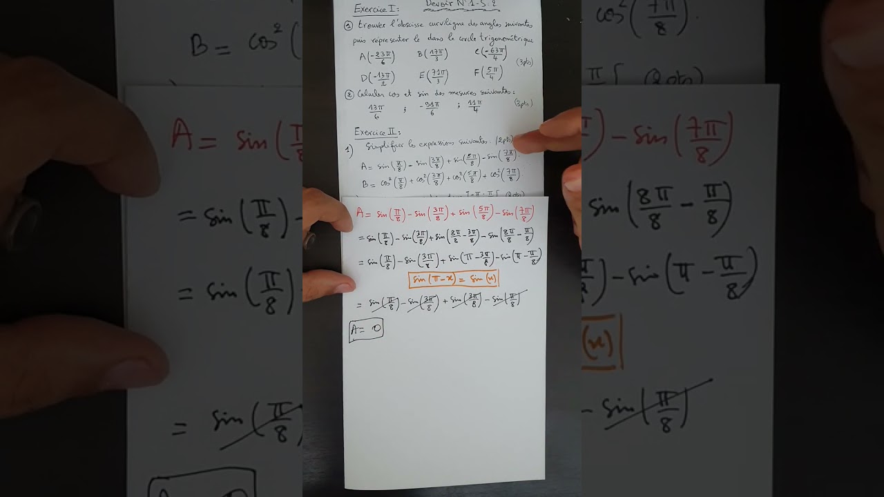 جدع مشترك علمي: تصحيح نموذج الفرض الأول الدورة الثانية - التمرين الثاني (الحساب المثلثي)